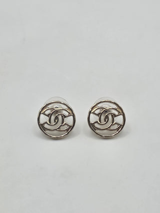 Chanel Gold-tone Interlocking CC Outline Circle Stud Earrings