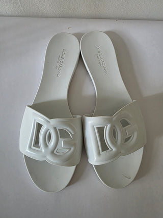 Dolce & Gabbana White DG Logo Rubber Slides 41 sz