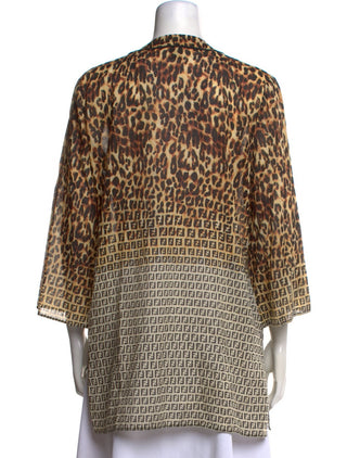 Fendi Brown Multicolor FF Logo Animal Print V-Neck blouse 40 sz