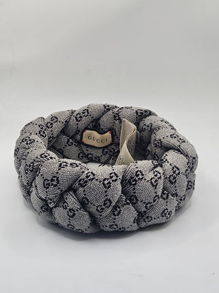 Gucci Grey interlocking GG Logo Metallic braided HeadbandM sz