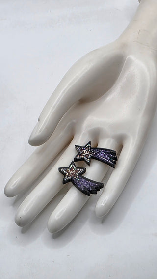 Chanel Black Silver-tone Strass Interlocking CC Shooting Star Earrings