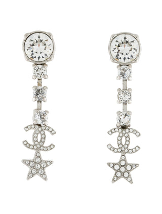 Chanel 2020 Strass Interlocking CC Star Drop Earrings