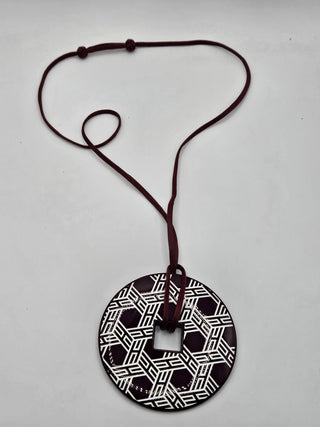 Hermès Black White H Logo Lacquer Tsuba Pendant Necklace