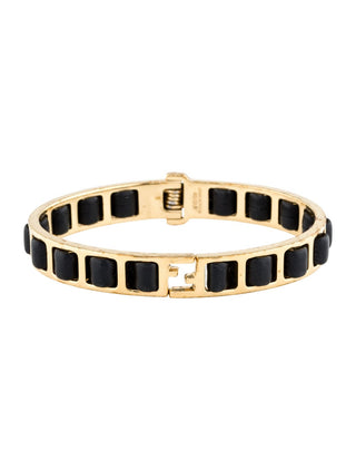 Fendi Gold-tone Black Leather Fendista Cuff Bracelet