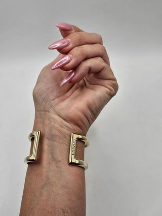 Chanel Gold-tone Wide Textured CC Logo Cuff Bracelet