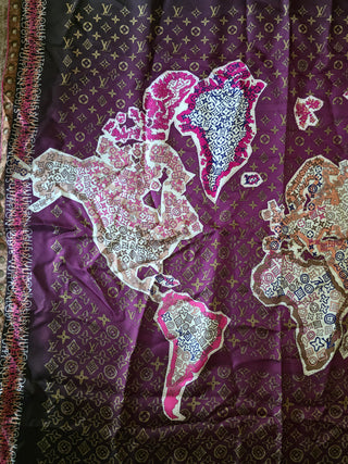 Louis Vuitton Brown Multicolor LV Monogram Map Pattern Silk Scarf