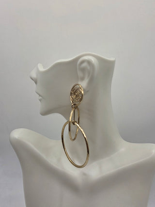 Chanel Gold-tone Interlocking CC Circle Drop Earrings