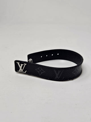 LOUIS VUITTON Black Leather LV charm wrap Bracelet