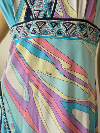Emilio Pucci Blue Multicolor v-neck summer dress 8 US sz
