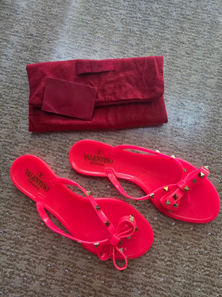 Valentino Pink PVC Bow Rockstud Thong Sandals 40 sz
