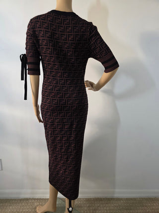 Fendi Brown FF Zucca Monogram Midi dress 40 sz