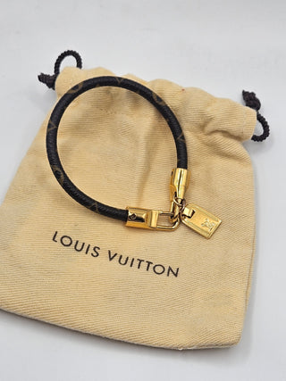 Louis Vuitton Brown Leather LV Monogram Luck It charm Bracelet