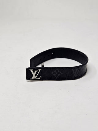 LOUIS VUITTON Black Leather LV charm wrap Bracelet