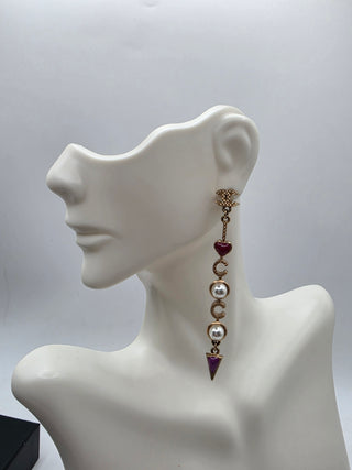 Chanel Gold-tone Faux Pearl & Enamel 'Coco Chanel' Drop Earrings