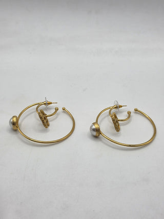 Chanel Gold-tone 2020 Faux Pearl Interlocking Hoop Earrings