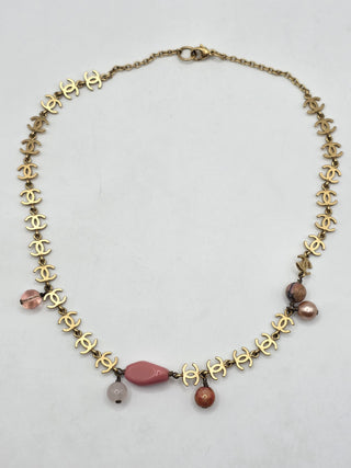 Chanel Gold-tone Faux Pearl Resin Bead Interlocking CC Collar Necklace