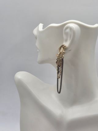 Chanel Gold-tone Strass Interlocking CC Chain Drop Earrings