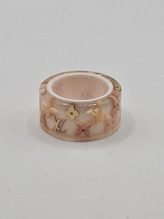 Louis Vuitton Pink Ivory Resin LV Charm Farandole Ring 6 sz