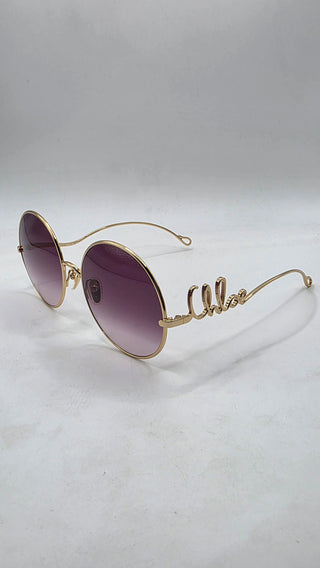 Chloe Goldtone Metal Oversized Round Logo Sunglasses - CH0329S