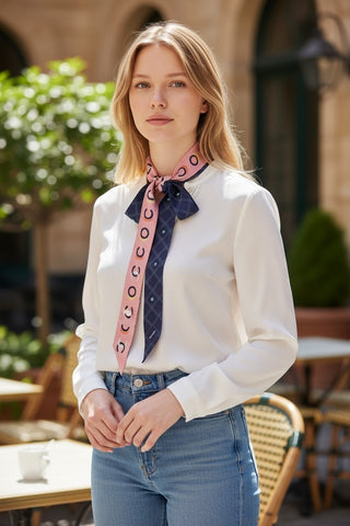 Chanel Blue Pink multicolor Interlocking CC Logo Silk Twilly