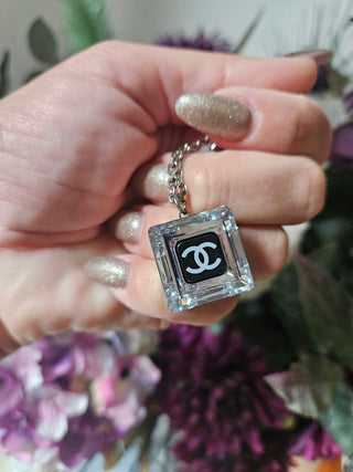 Chanel Black resin Crystal Interlocking CC Cube Pendant Necklace