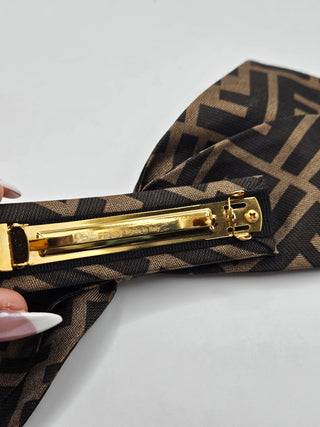 Fendi Brown Zucca Logo Printed Bow Hair Clip