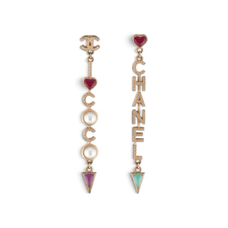 Chanel Gold-tone Faux Pearl & Enamel 'Coco Chanel' Drop Earrings