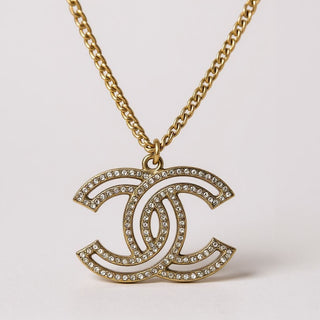 Chanel Gold-tone 100th Anniversary Strass CC Pendant Necklace