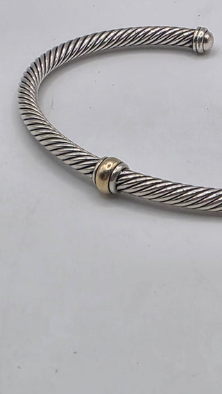 David Yurman Sterling Silver Classic Cable Gold Station Cuff Bracelet