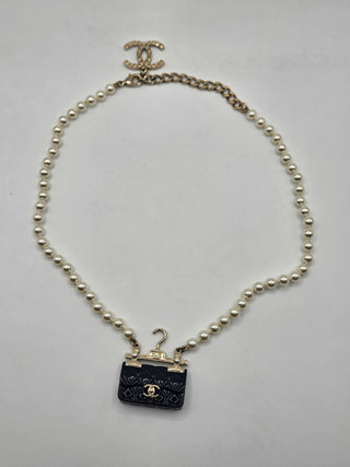 Chanel 2023 Golf-tone Pearl Resin CC Charm Pendant Necklace