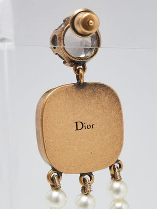 CHRISTIAN DIOR Goldtone Metal/Pearl/Crystal Drop Star Earrings