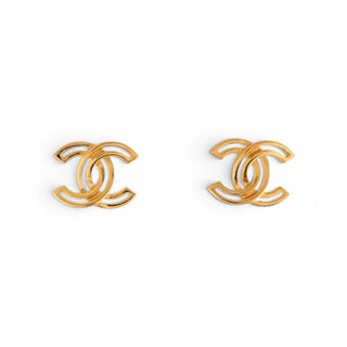 Chanel Gold-tone Interlocking CC Logo Stud Earrings w/ Tags
