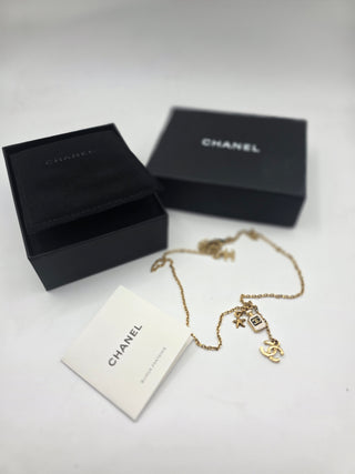 Chanel Gold-tone 2025 Strass Resin CC Star & Perfume Pendant Necklace