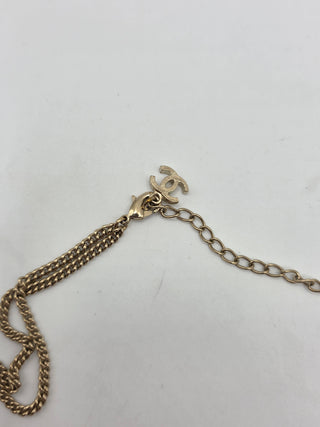 Chanel Gold-tone Faux Pearl Strass Interlocking CC Pendant Necklace