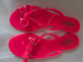 Valentino Pink PVC Bow Rockstud Thong Sandals 40 sz