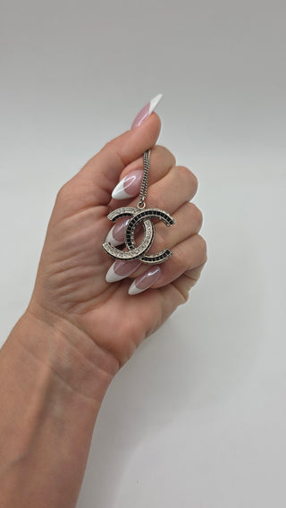 Chanel Silver-tone Strass Interlocking CC Pendant Necklace