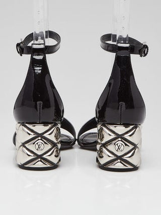 Louis Vuitton Black Patent Leather Silver-tone Sandals 36 sz