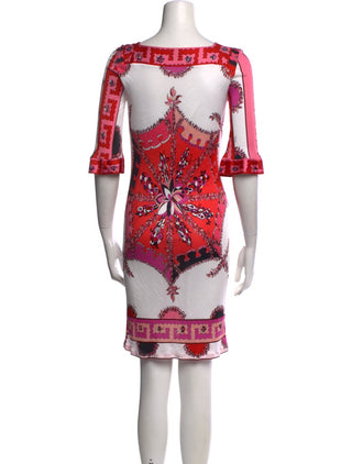 Emilio Pucci White Red Floral Print Knee-Length Dress