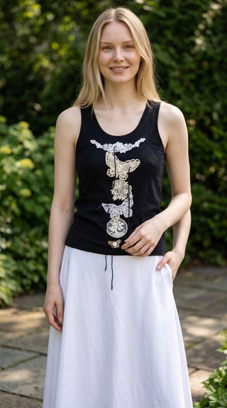 Louis Vuitton Black LV Charm 2007 Graphic Print Top M sz