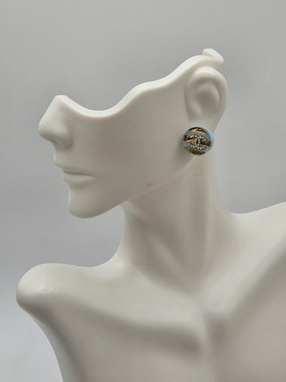 Chanel Gold-tone Blue Resin CC Stud Earrings