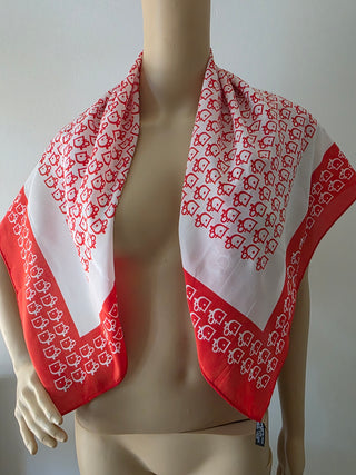 Christian Dior Red White CD Silk Printed Scarf