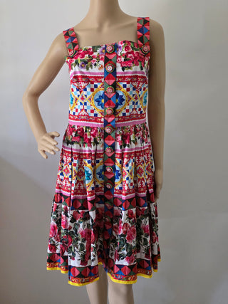 Dolce & Gabbana Red Floral Print Knee-Length Dress M US8 IT44
