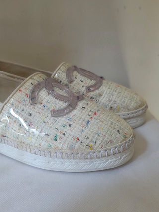 Chanel White 2019 Interlocking CC Logo Espadrilles 40 sz