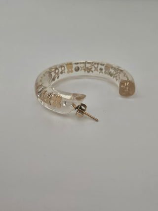 Louis Vuitton Clear Gold LV Charm Inclusion Hoop Earrings