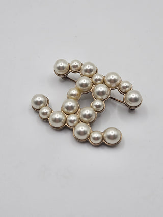 Chanel Gold-tone Faux Pearl Bubbles Interlocking CC Logo Brooch