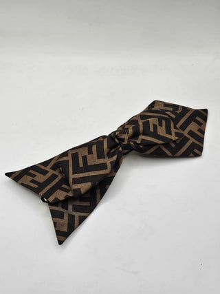 Fendi Brown Zucca Logo Printed Bow Hair Clip