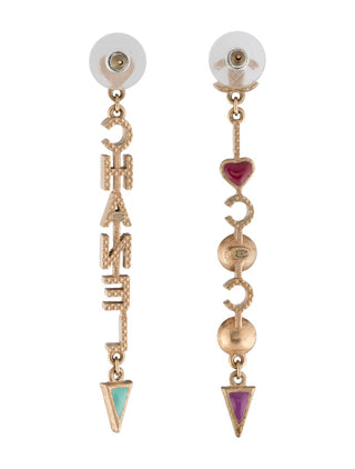 Chanel Gold-tone Faux Pearl & Enamel 'Coco Chanel' Drop Earrings