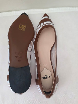 Fendi Brown White Zucca FF Logo PVC Ballet Flats 36 sz