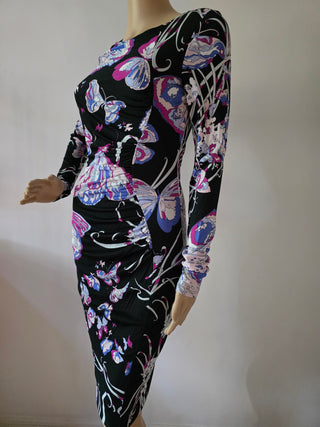 Emilio Pucci Purple Multicolor Floral Printed Knee-Length Dress 42 sz