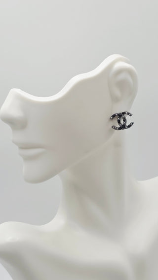 Chanel Silver-tone Faux Pearl Interlocking CC Stud Earrings